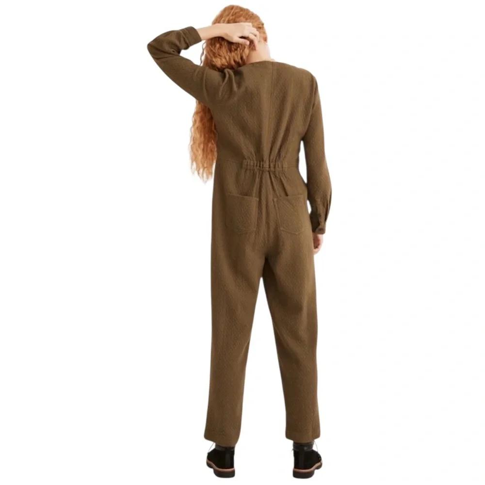 Madewell Olive Green Diamond Jacquard Button-Up Coverall Jumpsuit